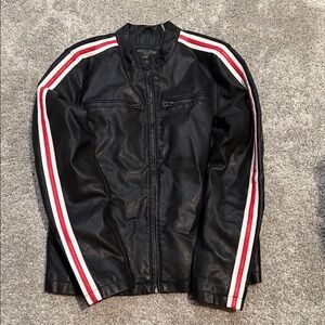 Wilson’s Vegan Leather Jacket with Red and White Stripes